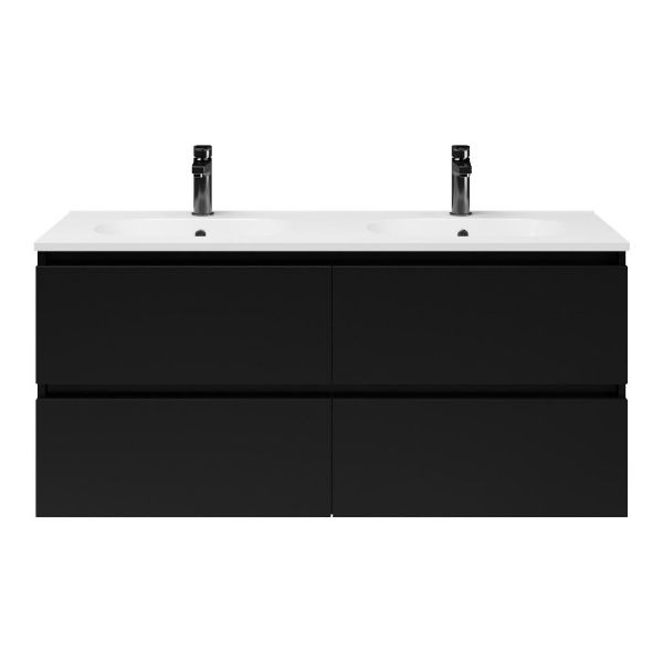 Ballum badmeubel 120 cm mat zwart met keramische Ellemeet wastafel wit glans