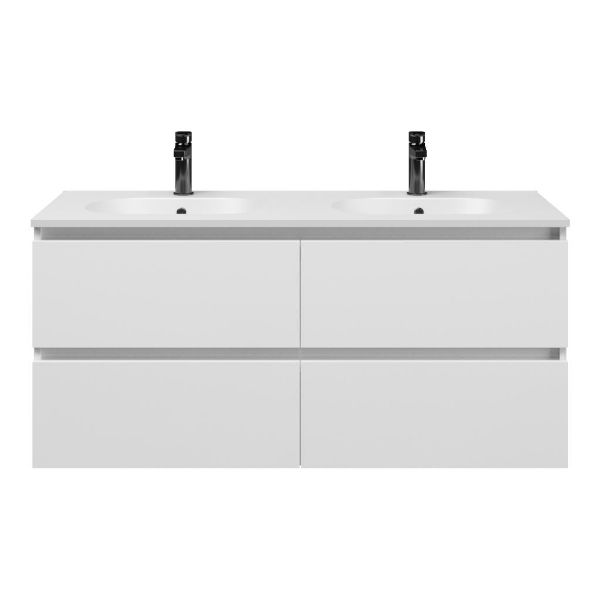 Ballum badmeubel 120 cm wit hoogglans met keramische Ellemeet wastafel wit mat