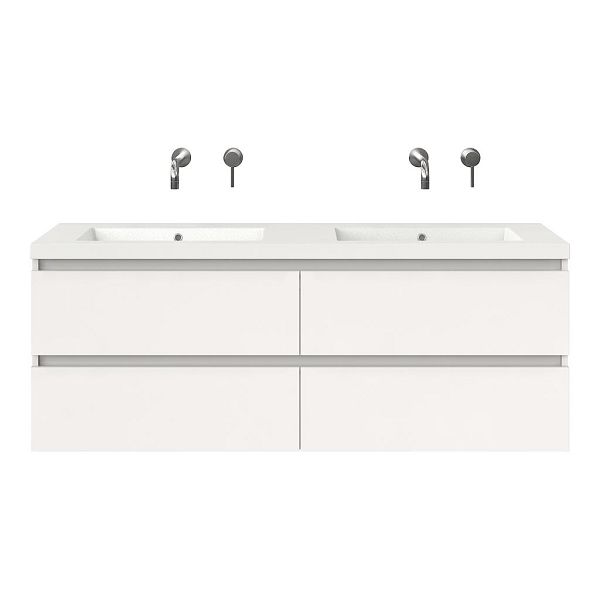 Ballum badmeubel 140 cm wit hoogglans met polystone Cadzand wastafel wit glans