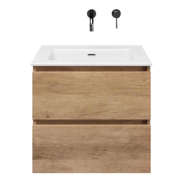 Ballum badmeubel 60 cm sevilla eiken met keramische Callantsoog wastafel wit glans, zonder kraangat