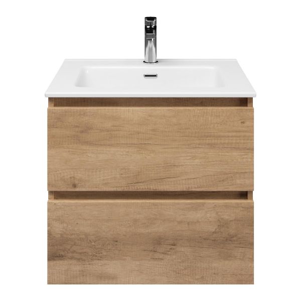 Ballum badmeubel 60 cm sevilla eiken met keramische Callantsoog wastafel wit glans, 1 kraangat