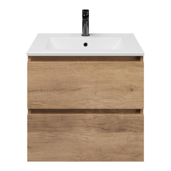 Ballum badmeubel 60 cm sevilla eiken met keramische Huisduinen wastafel wit mat