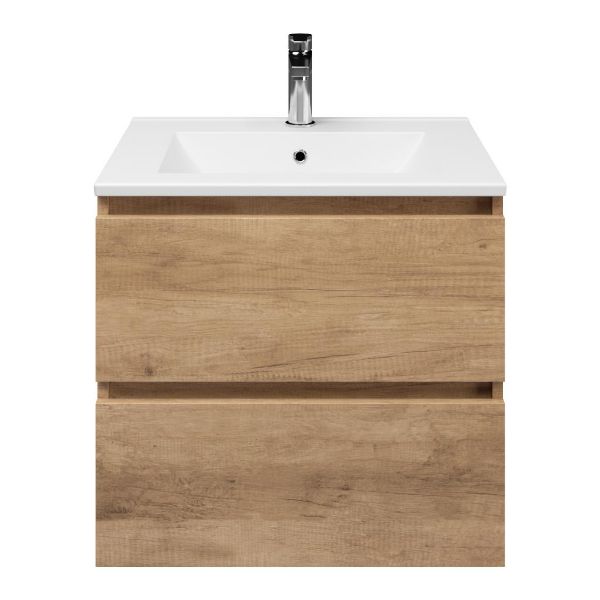 Ballum badmeubel 60 cm sevilla eiken met keramische Huisduinen wastafel wit glans
