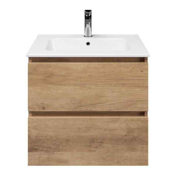 Ballum badmeubel 60 cm sevilla eiken met keramische Quadra wastafel wit glans
