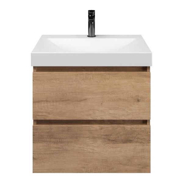 Ballum badmeubel 60 cm sevilla eiken met keramische Rockanje wastafel wit mat, 1 kraangat