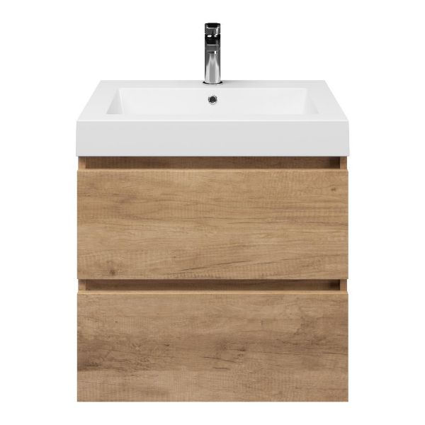 Ballum badmeubel 60 cm sevilla eiken met polystone Cadzand wastafel wit glans, 1 kraangat