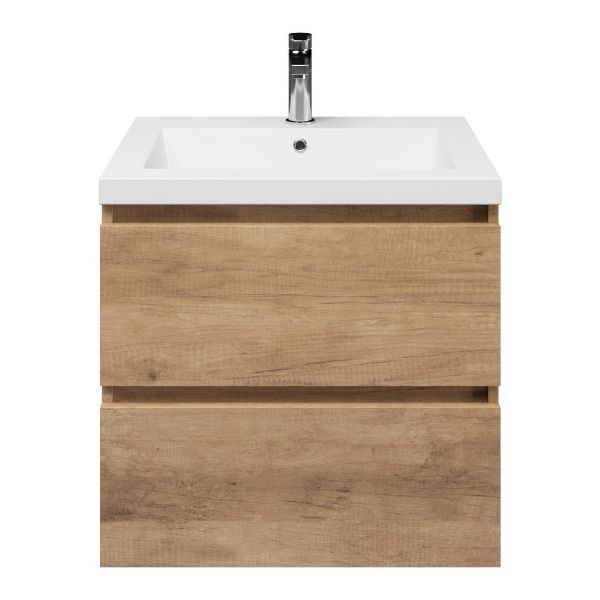 Ballum badmeubel 60 cm sevilla eiken met polystone Cadzand wastafel wit glans, 1 kraangat