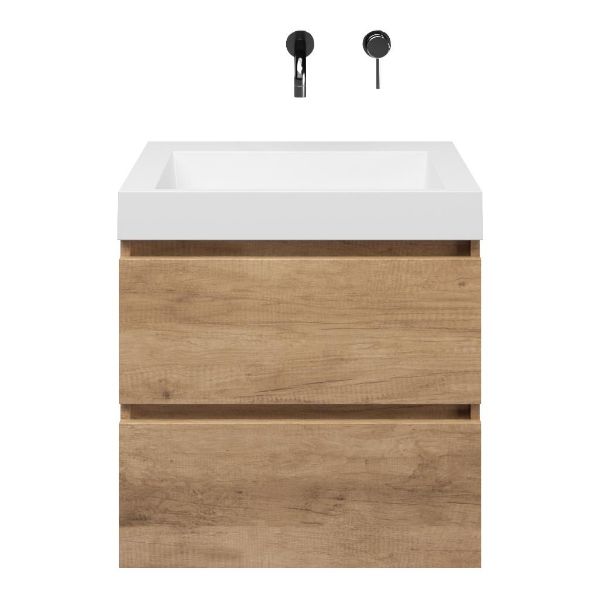 Ballum badmeubel 60 cm sevilla eiken met polystone Haamstede wastafel wit glans, zonder kraangat