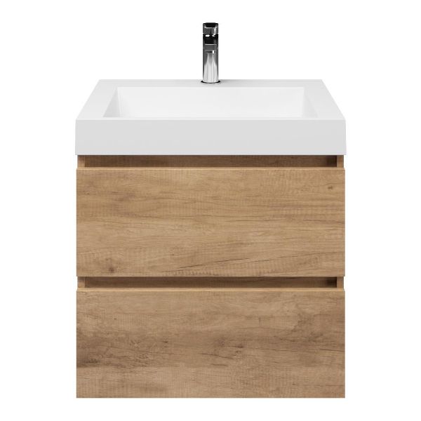 Ballum badmeubel 60 cm sevilla eiken met polystone Haamstede wastafel wit glans, 1 kraangat