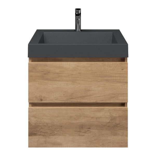 Ballum badmeubel 60 cm sevilla eiken met quartz Haamstede-q wastafel grijs mat