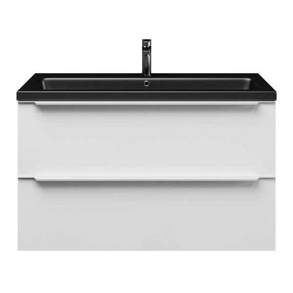Breskens badmeubel 100 cm hoogglans wit met keramische Dishoek wastafel zwart mat, 1 kraangat