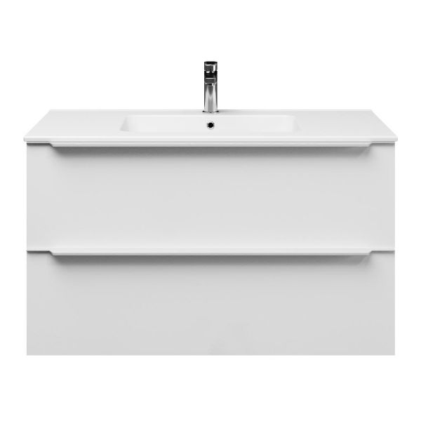 Breskens badmeubel 100 cm hoogglans wit met keramische Quadra wastafel wit glans