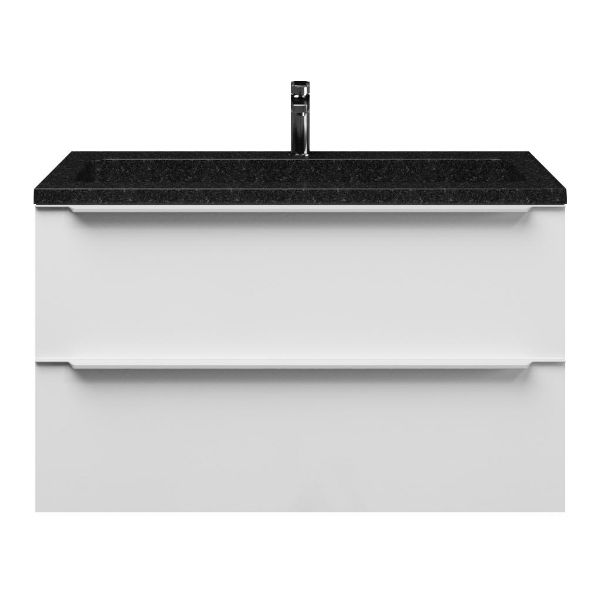 Breskens badmeubel 100 cm hoogglans wit met natuurstenen Square wastafel shanxi black
