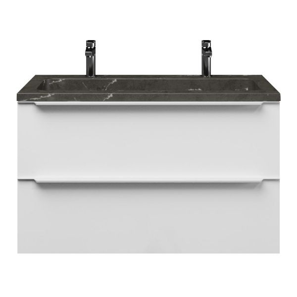 Breskens badmeubel 100 cm hoogglans wit met natuurstenen Square wastafel blue stone, 2 kraangaten
