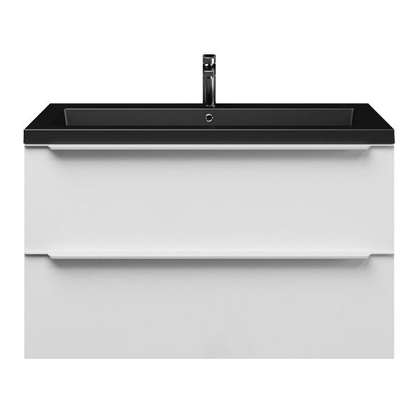 Breskens badmeubel 100 cm hoogglans wit met polystone Cadzand wastafel zwart mat, 1 kraangat