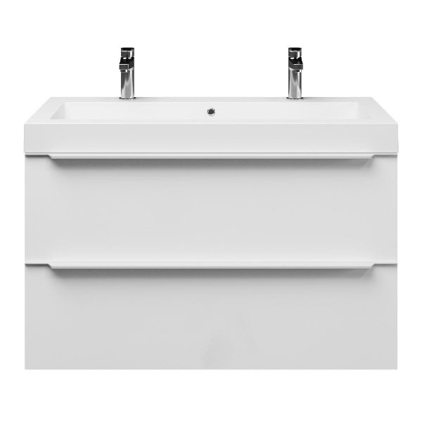 Breskens badmeubel 100 cm hoogglans wit met polystone Cadzand wastafel wit glans, 2 kraangaten