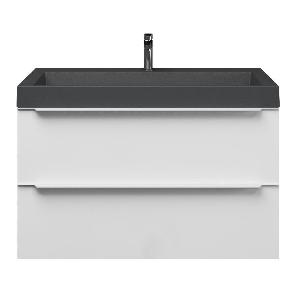 Breskens badmeubel 100 cm hoogglans wit met polystone Haamstede wastafel grijs mat, 1 kraangat