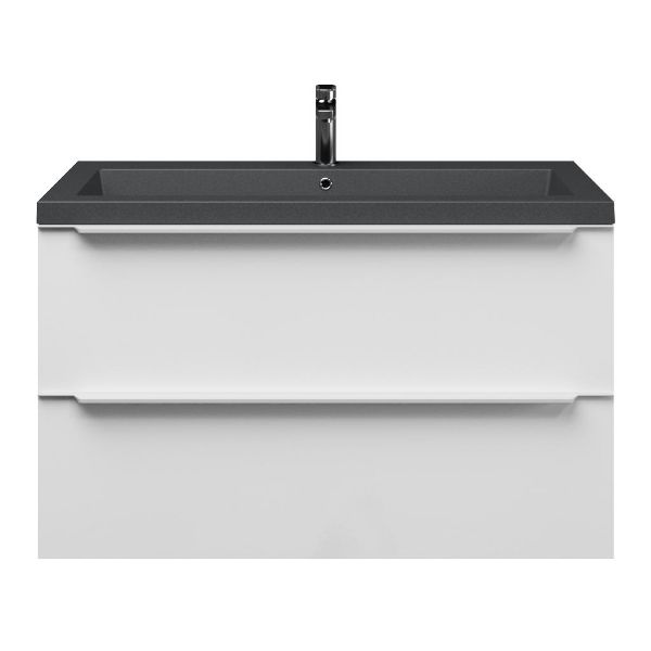 Breskens badmeubel 100 cm hoogglans wit met quartz Cadzand-Q wastafel grijs mat, 1 kraangat