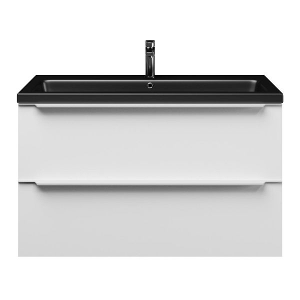 Breskens badmeubel 100 cm mat wit met keramische Dishoek wastafel zwart mat, 1 kraangat