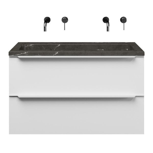 Breskens badmeubel 100 cm mat wit met natuurstenen Square wastafel blue stone, zonder kraangat