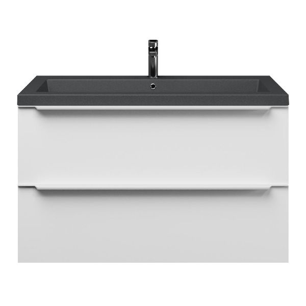 Breskens badmeubel 100 cm mat wit met quartz Cadzand-Q wastafel grijs mat, 1 kraangat