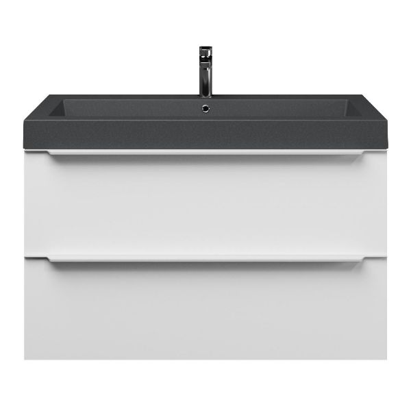 Breskens badmeubel 100 cm mat wit met quartz Cadzand-Q wastafel grijs mat, 1 kraangat