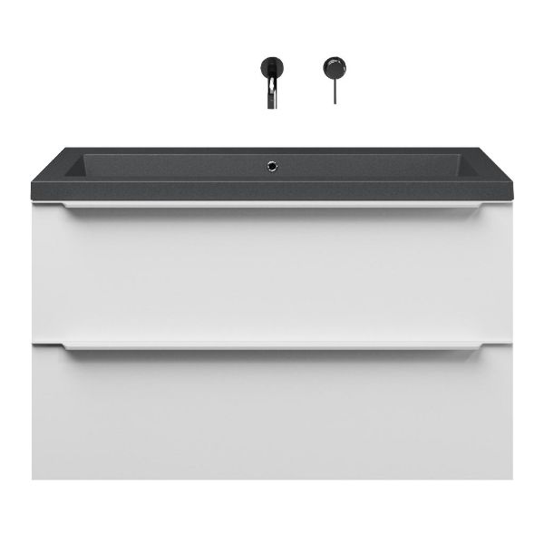 Breskens badmeubel 100 cm mat wit met quartz Cadzand-Q wastafel grijs mat, zonder kraangat