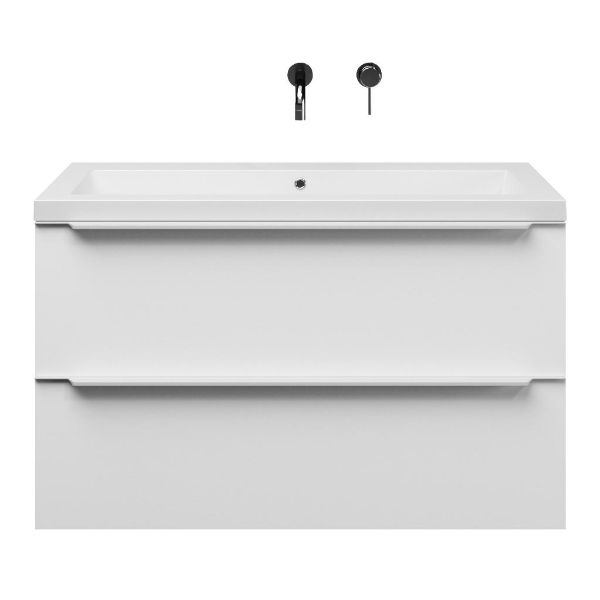 Breskens badmeubel 100 cm mat wit met quartz Cadzand-Q wastafel wit mat, zonder kraangat