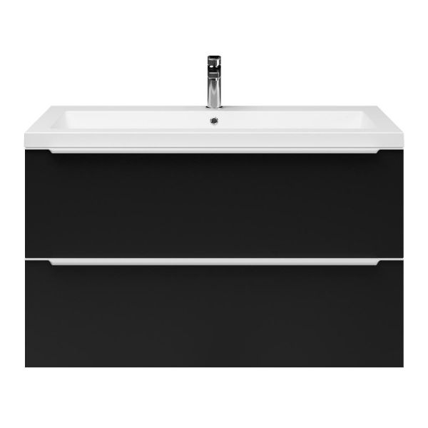Breskens badmeubel 100 cm mat zwart met Cadzand wastafel wit mat, 1 kraangat