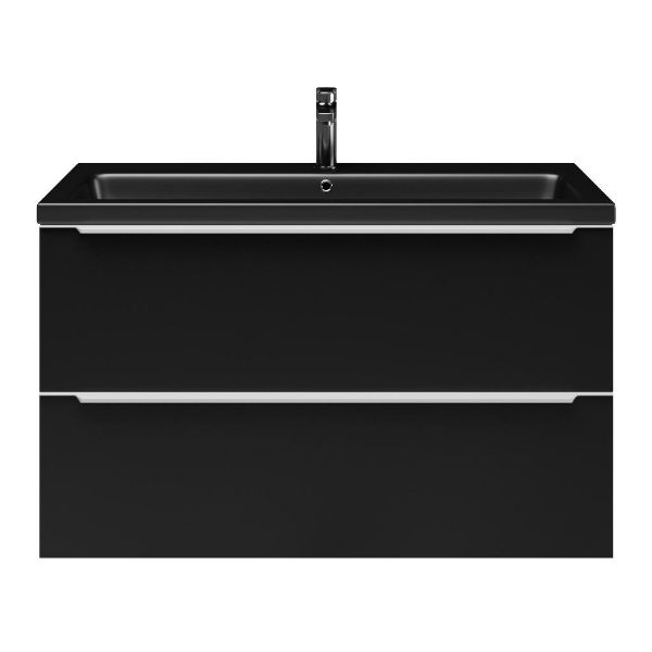 Breskens badmeubel 100 cm mat zwart met keramische Dishoek wastafel zwart mat, 1 kraangat