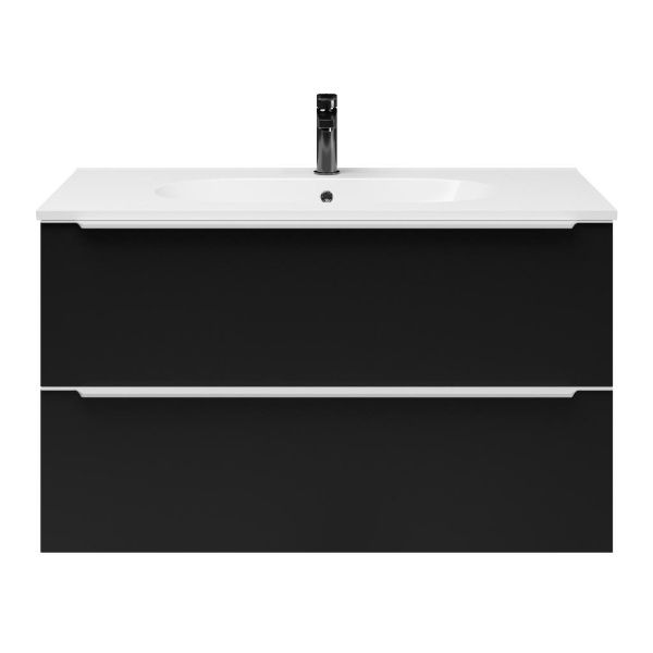 Breskens badmeubel 100 cm mat zwart met keramische Ellemeet wastafel wit glans