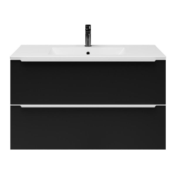 Breskens badmeubel 100 cm mat zwart met keramische Huisduinen wastafel wit mat
