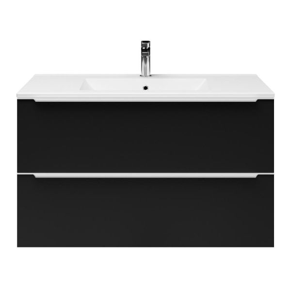 Breskens badmeubel 100 cm mat zwart met keramische Huisduinen wastafel wit glans