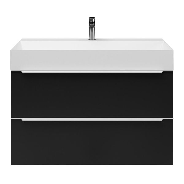 Breskens badmeubel 100 cm mat zwart met keramische Marken wastafel wit mat, 1 kraangat
