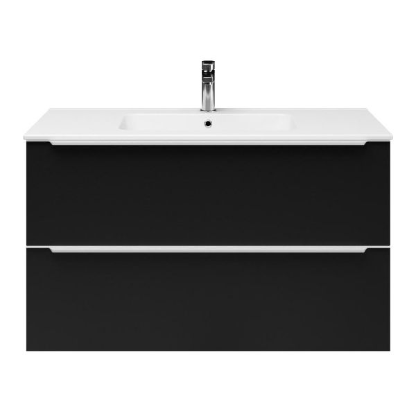 Breskens badmeubel 100 cm mat zwart met keramische Quadra wastafel wit glans