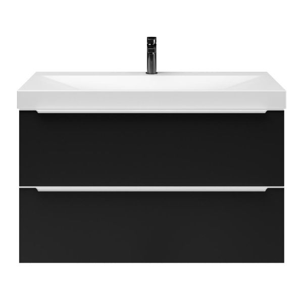Breskens badmeubel 100 cm mat zwart met keramische Rockanje wastafel wit mat, 1 kraangat
