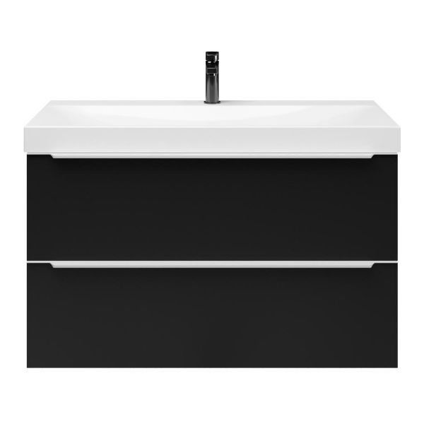Breskens badmeubel 100 cm mat zwart met keramische Rockanje wastafel wit glans, 1 kraangat