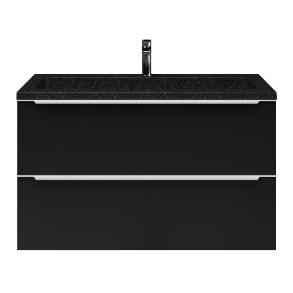 Breskens badmeubel 100 cm mat zwart met natuurstenen Square wastafel shanxi black