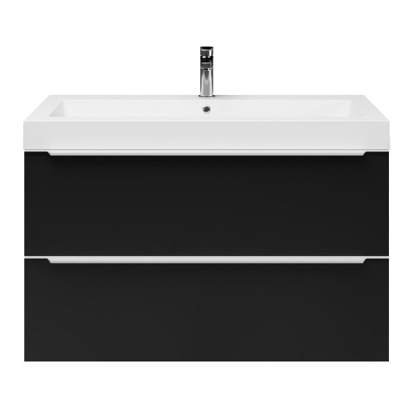Breskens badmeubel 100 cm mat zwart met polystone Cadzand wastafel wit glans, 1 kraangat