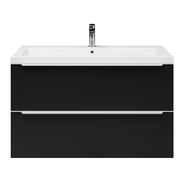 Breskens badmeubel 100 cm mat zwart met polystone Cadzand wastafel wit glans, 1 kraangat