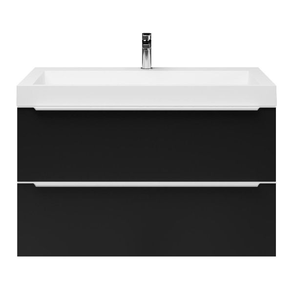 Breskens badmeubel 100 cm mat zwart met polystone Haamstede wastafel wit glans, 1 kraangat