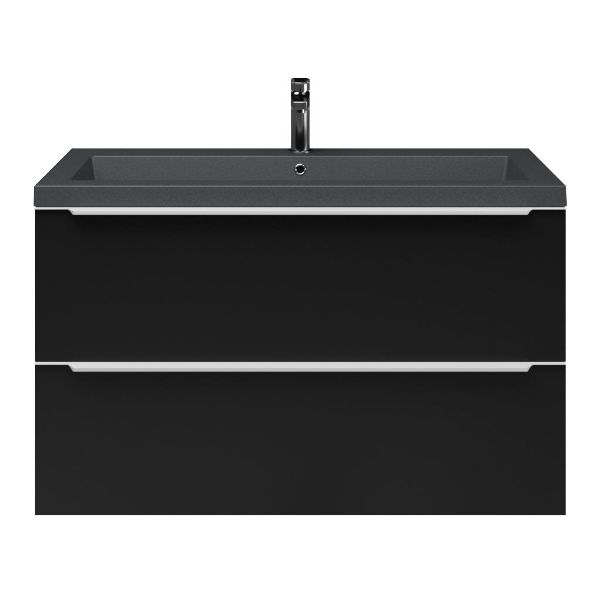 Breskens badmeubel 100 cm mat zwart met quartz Cadzand-Q wastafel grijs mat, 1 kraangat