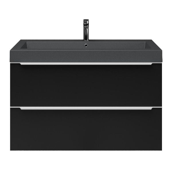 Breskens badmeubel 100 cm mat zwart met quartz Cadzand-Q wastafel grijs mat, 1 kraangat
