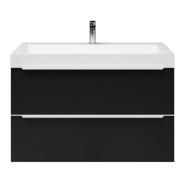 Breskens badmeubel 100 cm mat zwart met quartz Haamstede-q wastafel wit mat