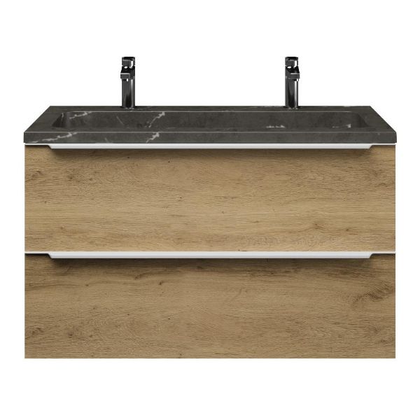 Breskens badmeubel 100 cm warm eiken met natuurstenen Square wastafel blue stone