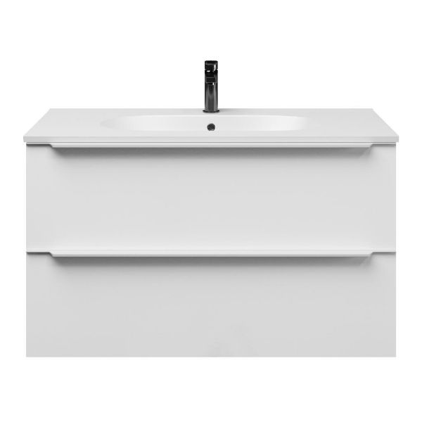 Breskens badmeubel 100 cm wit hoogglans met keramische Ellemeet wastafel wit mat keramiek