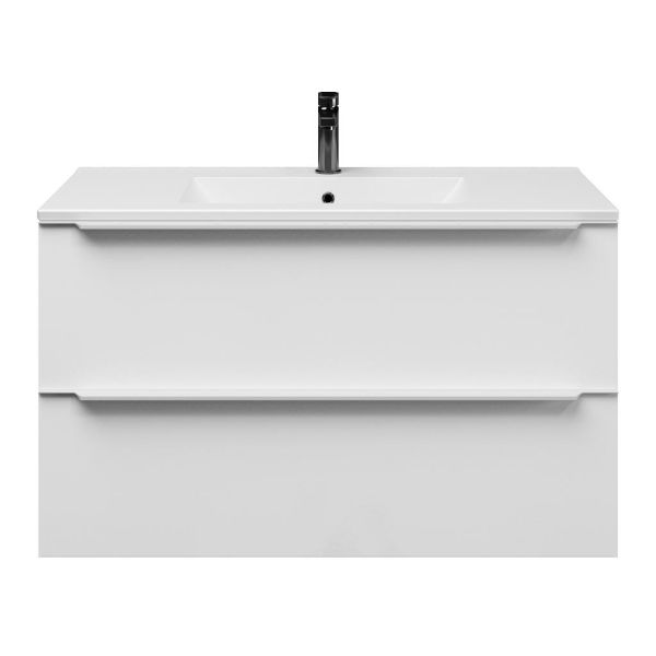 Breskens badmeubel 100 cm wit hoogglans met keramische Huisduinen wastafel wit mat