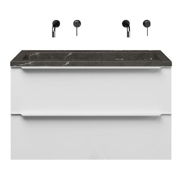 Breskens badmeubel 100 cm wit hoogglans met natuurstenen Square wastafel blue stone