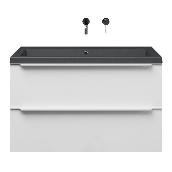 Breskens badmeubel 100 cm wit hoogglans met quartz Cadzand-Q wastafel grijs mat