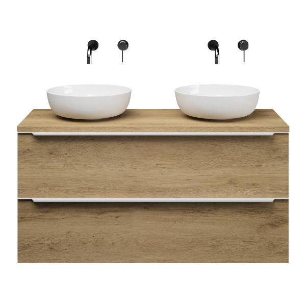Breskens badmeubel 120 cm warm eiken met afdekblad 2,5 cm warm eiken